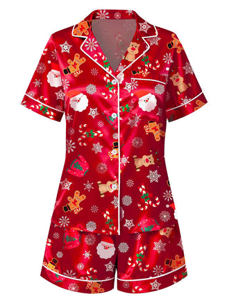 [Pre-Sale] Red 1950s Lapel Christmas Print Pajama Set