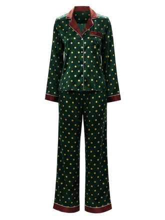 [Pre-Sale] Dark Green 1970s Contrast Polka Dots Pajamas