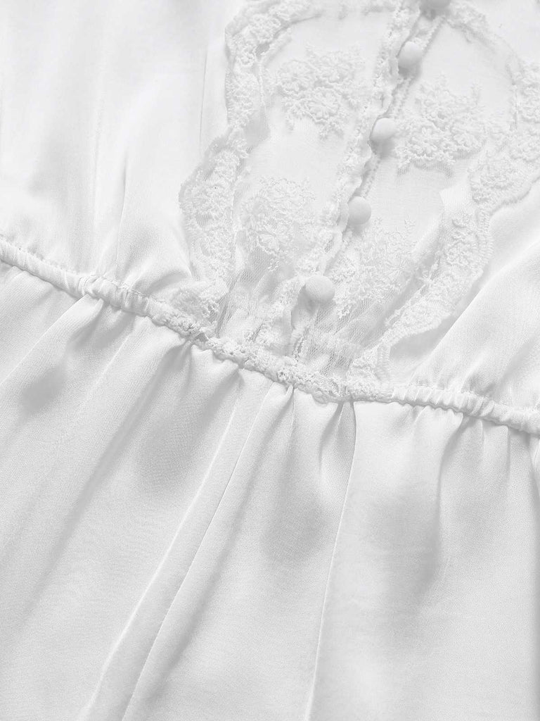 [Pre-Sale] White 1960s Lace Trim Camisole Romper Pajamas