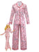 Pink 1940s Christmas Candy Cane Long Pajama Set