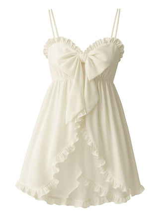 [Pre-Sale] White 1960s Ruffled Bow-Cut Spaghetti Straps Nightgown