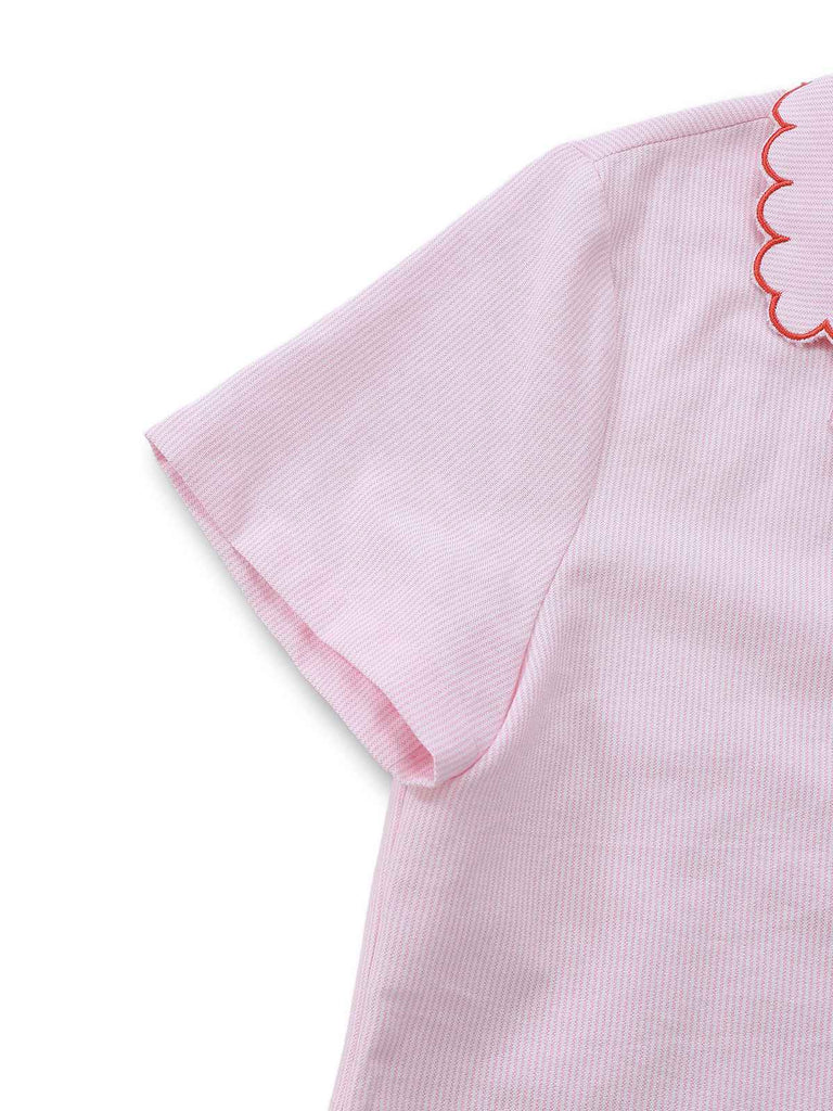 [Pre-Sale] Pale Pink 1950s Pinstripe Heart Button Cotton Pajamas