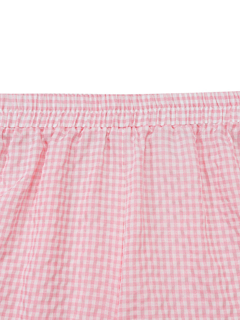[Pre-Sale] Pink 1950s Heart Ruffled Gingham Bow Ribbons Pajama Set