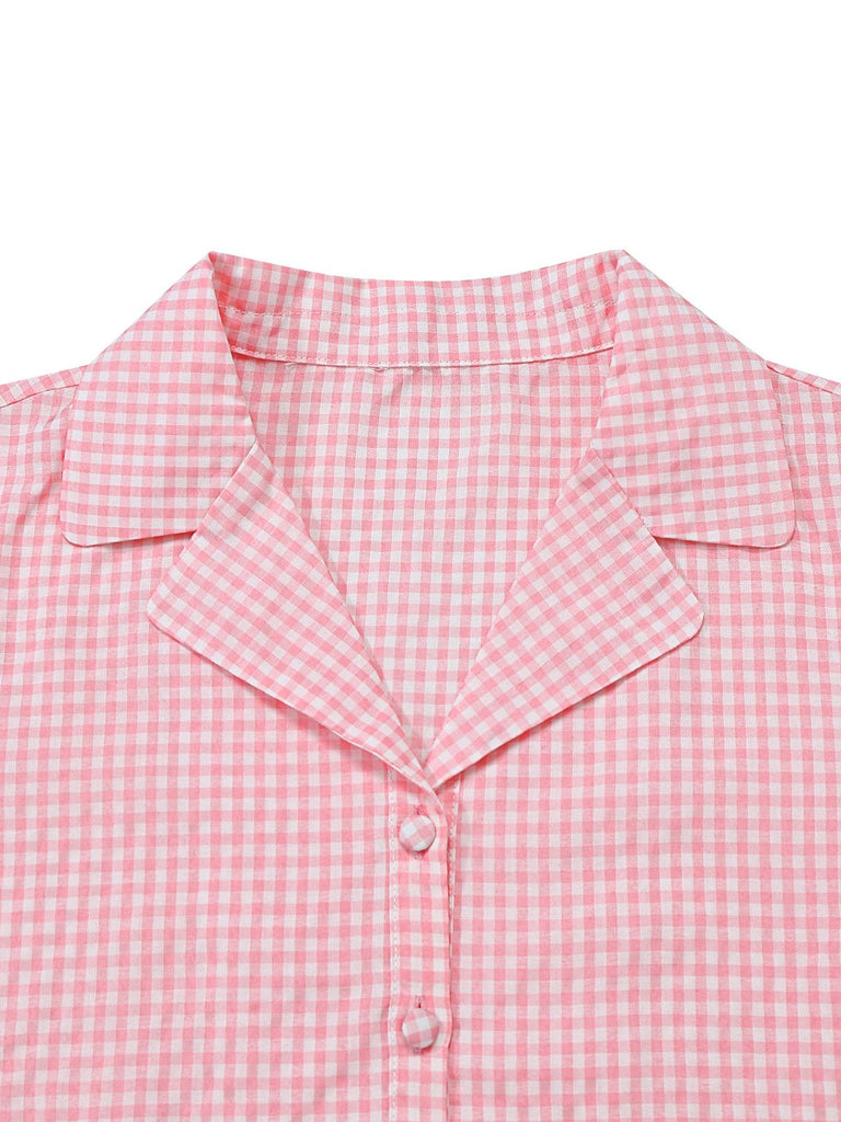 [Pre-Sale] Pink 1950s Heart Ruffled Gingham Bow Ribbons Pajama Set