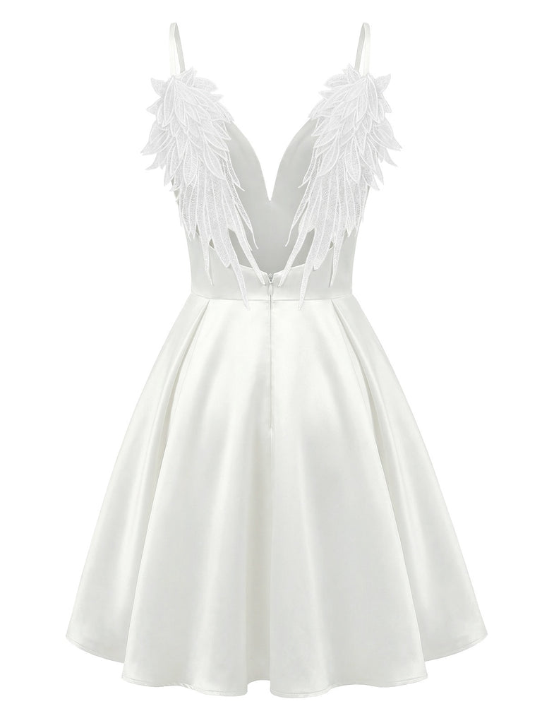 [Pre-Sale] White 1960s Angel Wings Satin Pleated Nightgown