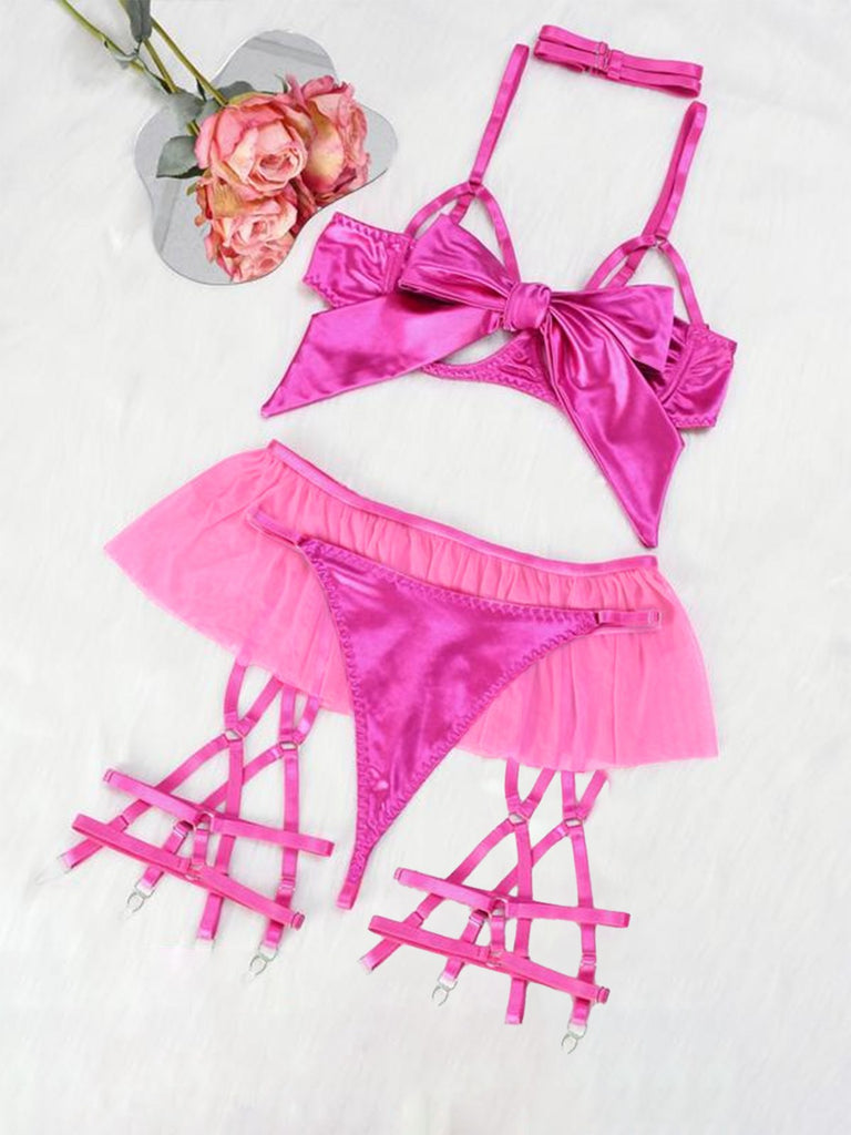 1960s Bow Mesh Patchwork Pajamas Set