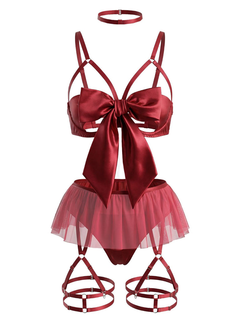 1960s Bow Mesh Patchwork Pajamas Set