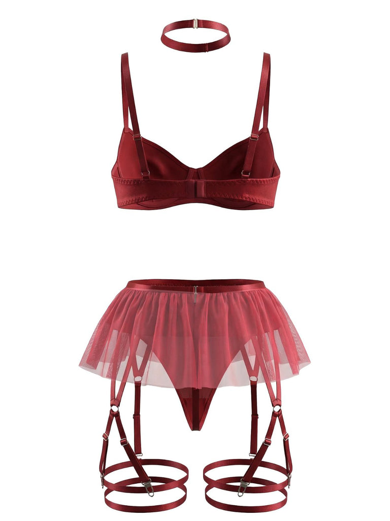 1960s Bow Mesh Patchwork Pajamas Set