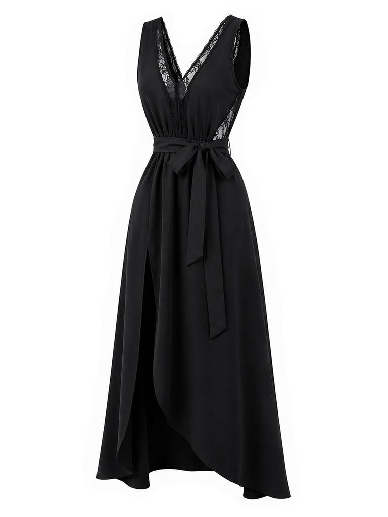 [Pre-Sale] Black 1940s Lace Belted Satin Nightgown 3