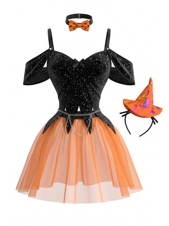 Orange 1980s Sequin Two Piece Set