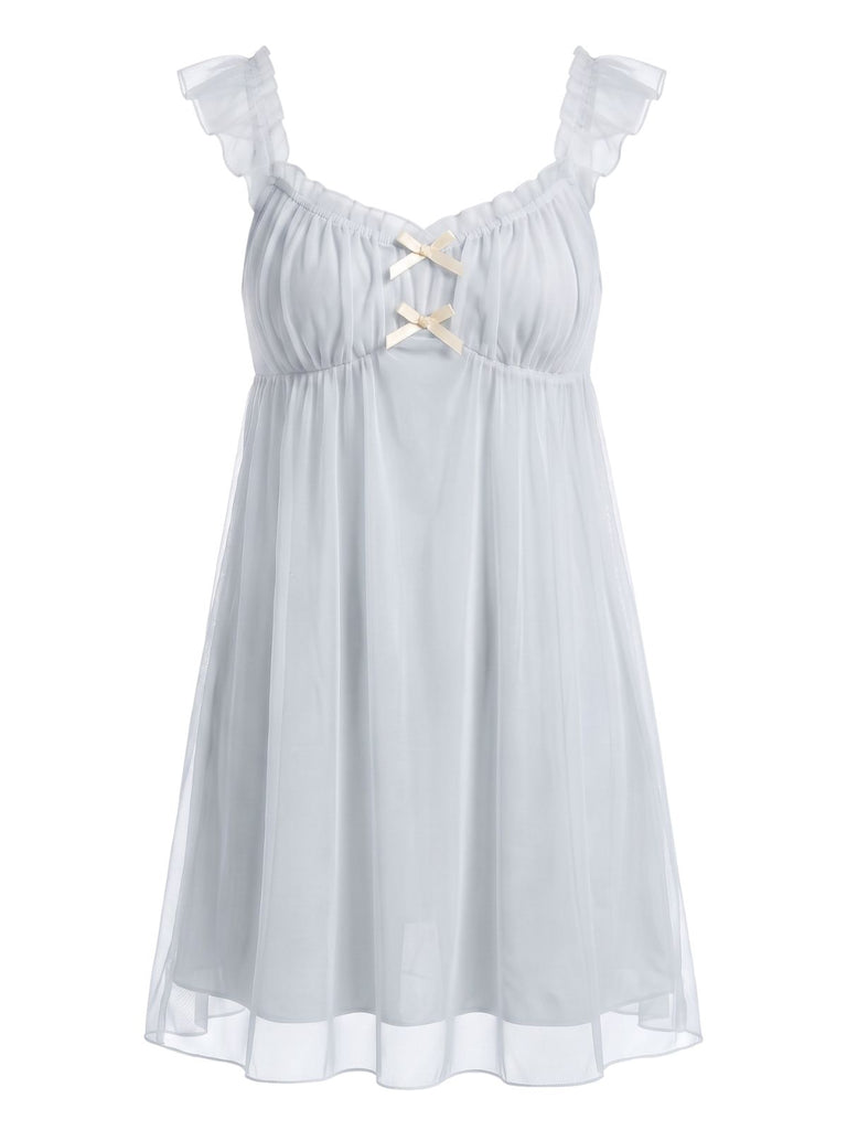 1950s Ruffled Mesh Bow Babydoll Nightgown