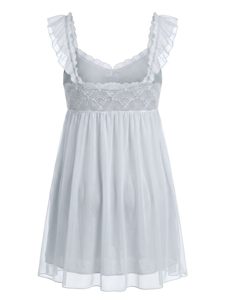 1950s Ruffled Mesh Bow Babydoll Nightgown