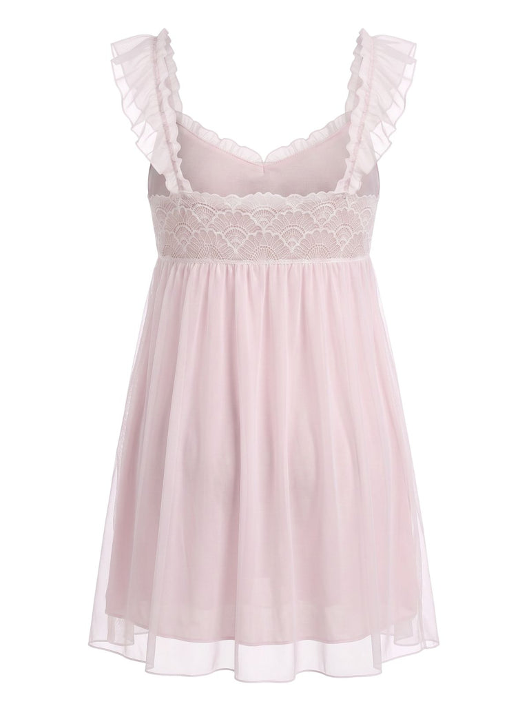 1950s Ruffled Mesh Bow Babydoll Nightgown