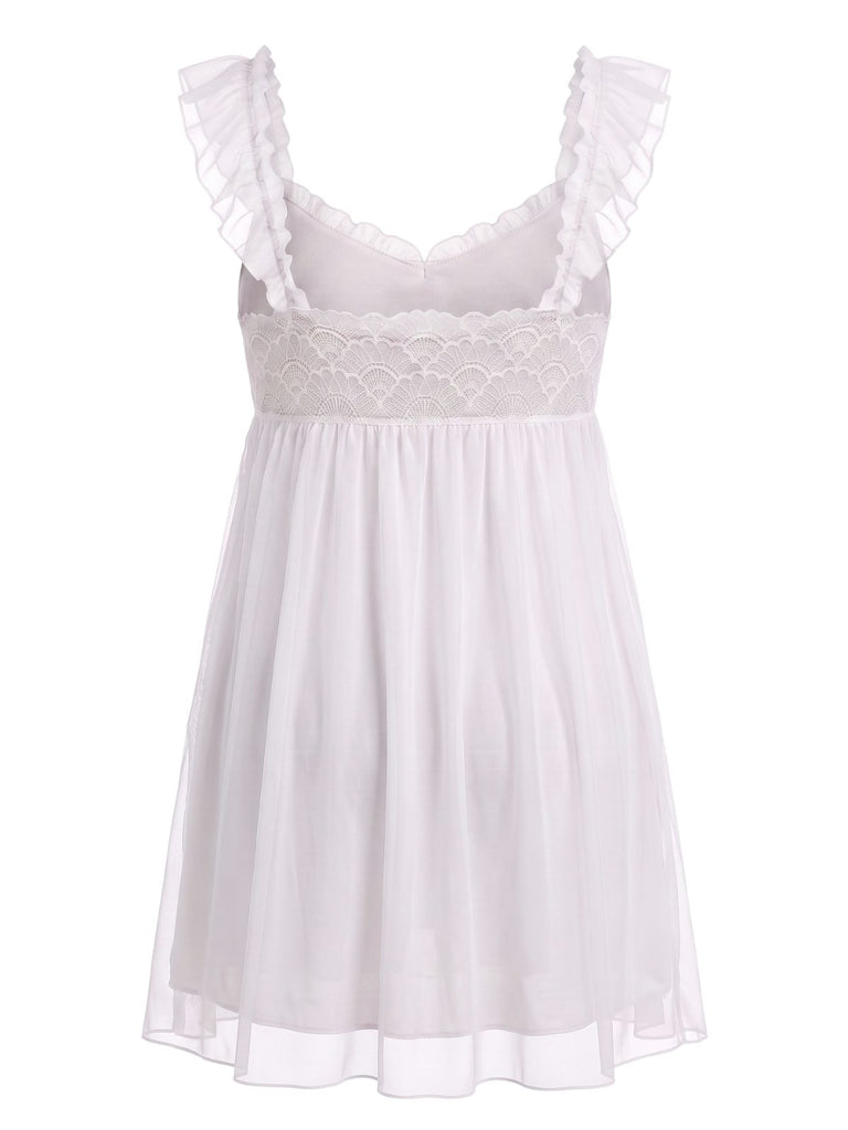 1950s Ruffled Mesh Bow Babydoll Nightgown