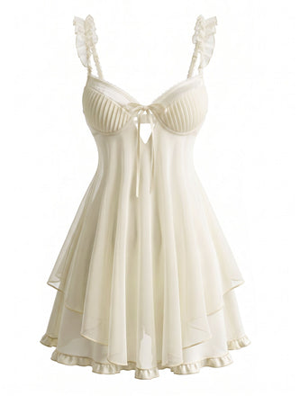 1950s Ruffle Hem Bow Babydoll Slip Nightgown