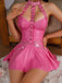 1950s Faux Leather Grommet Chain Backless Babydoll Lingerie