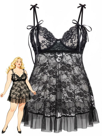 Black 1950s Lace Halter Nightgown 1