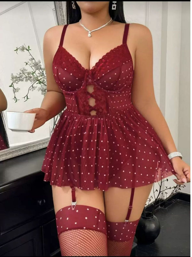 1950s Polka Dot Mesh Halter Nightgown 5