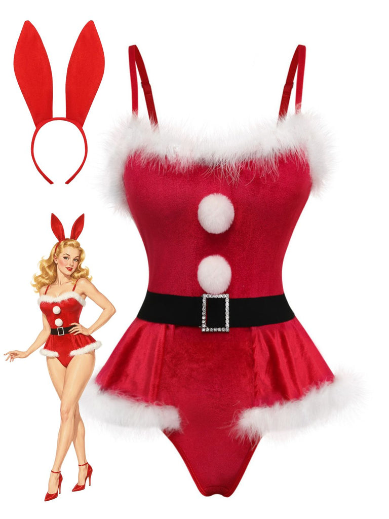Red 1960s Christmas Velvet Nightgown 1