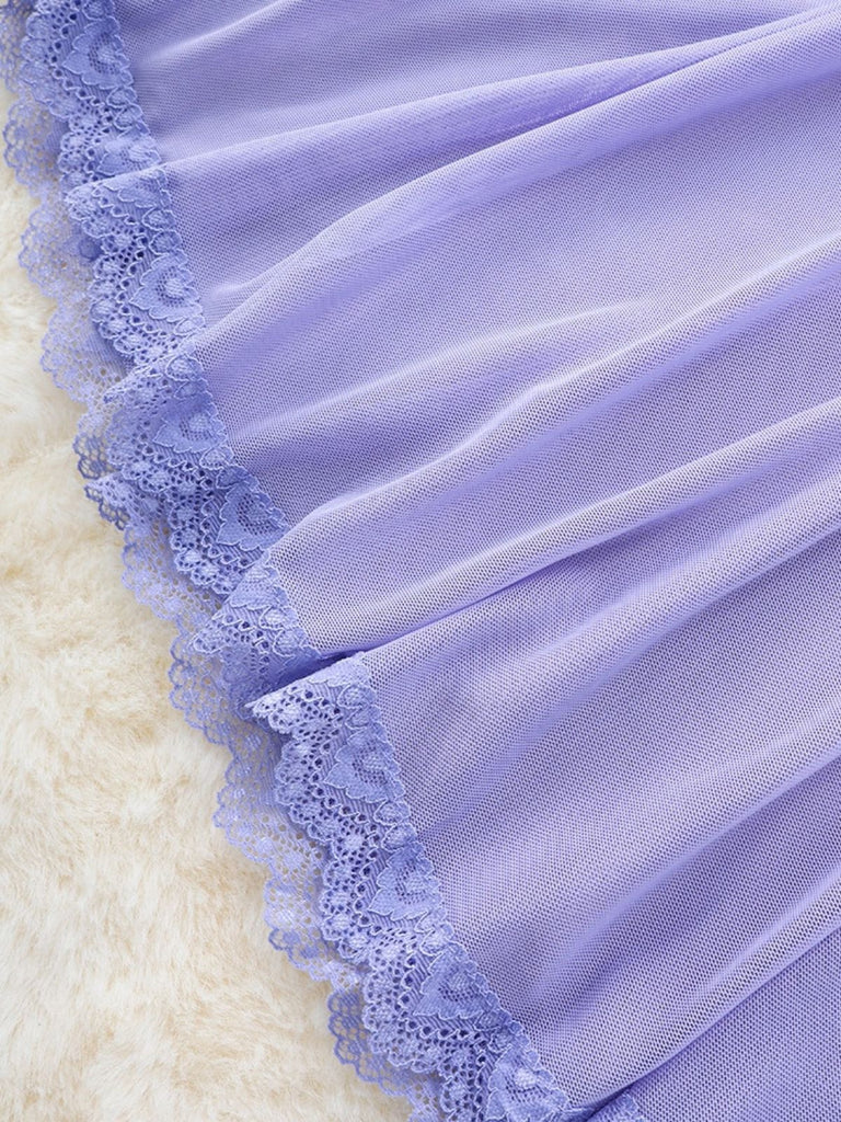 1950s Lace Strappy Sheer Mesh Nightgown Set