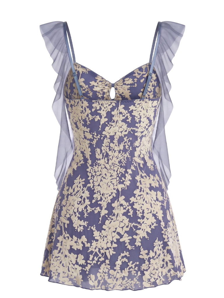 1950s Floral Mesh Velvet Nightgown 2