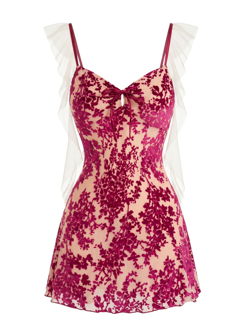 1950s Floral Mesh Velvet Nightgown 5