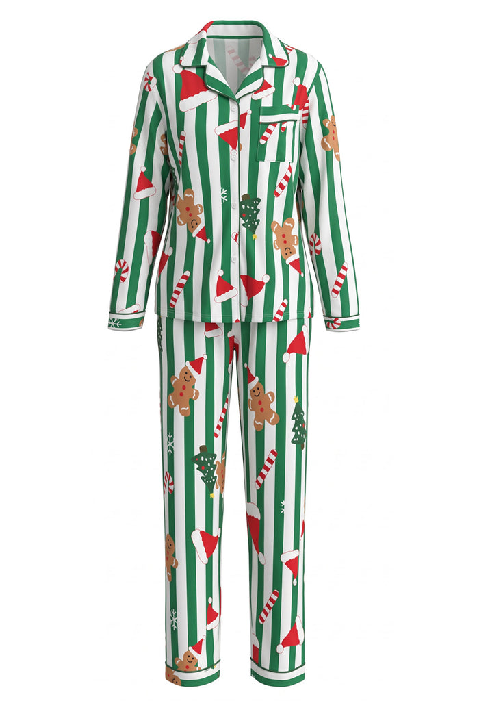 1950s Christmas Striped Gingerbread Pajama Set