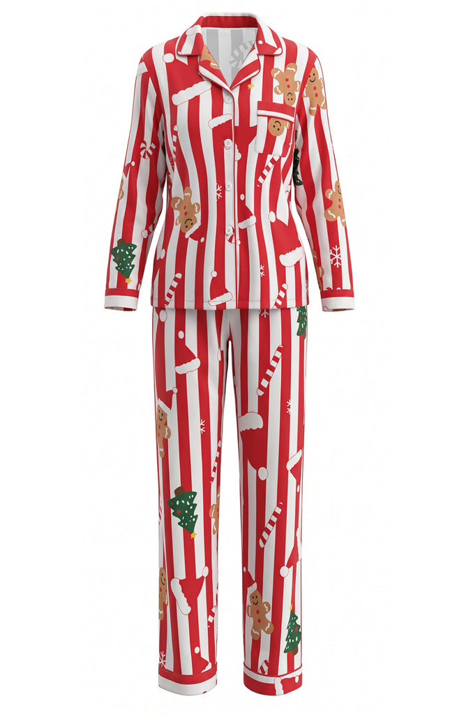1950s Christmas Striped Gingerbread Pajama Set
