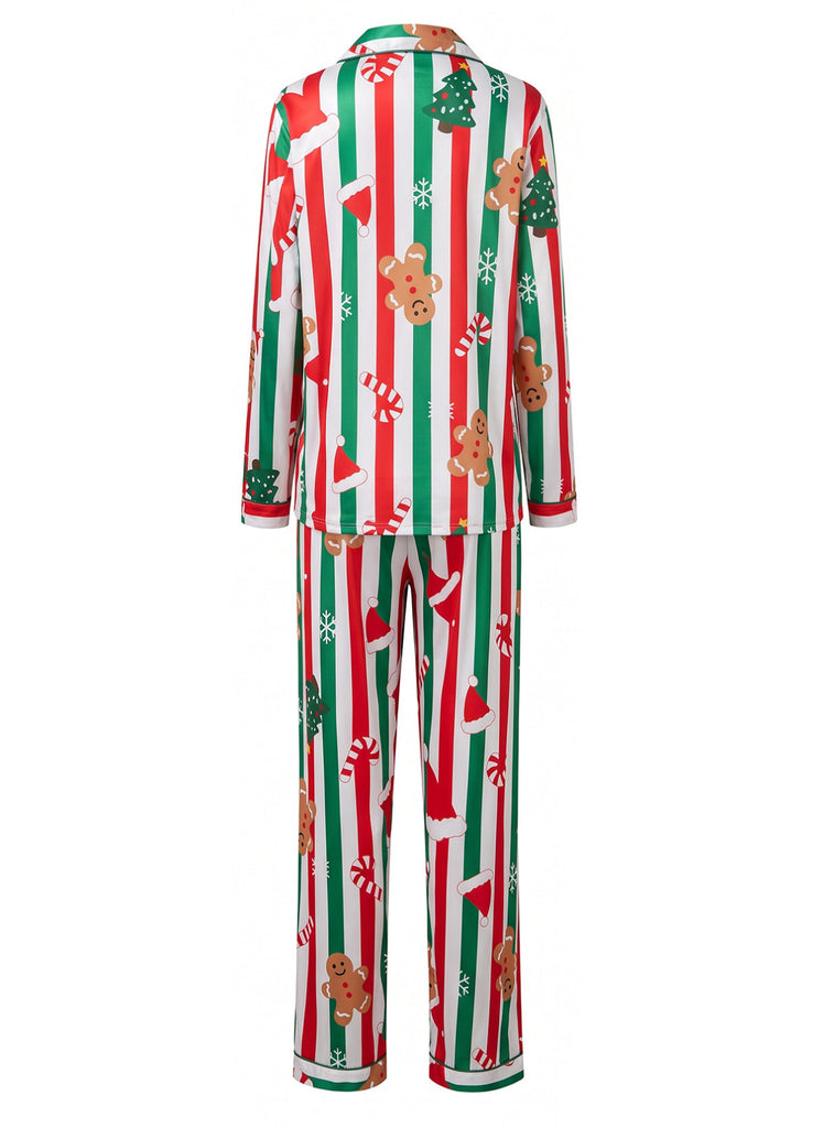 1950s Christmas Striped Gingerbread Pajama Set