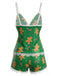 1950s Christmas Print Lace Trim Cami Pajama Set