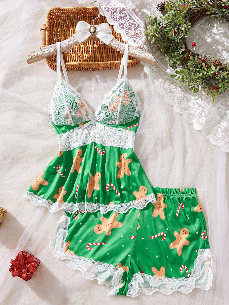 Green 1950s Christmas Halter Nightgown 3