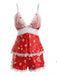1950s Christmas Print Lace Trim Cami Pajama Set