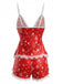 1950s Christmas Print Lace Trim Cami Pajama Set
