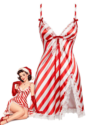 红白拼色 1960s Christmas Nightgown 1