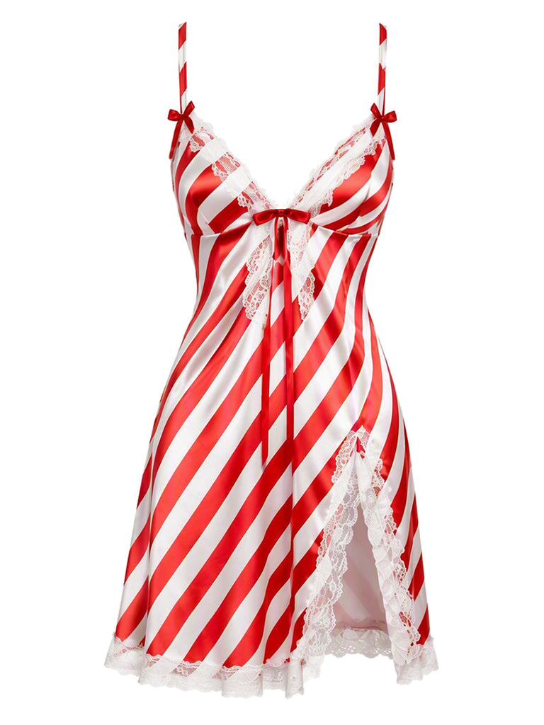 红白拼色 1960s Christmas Nightgown 2