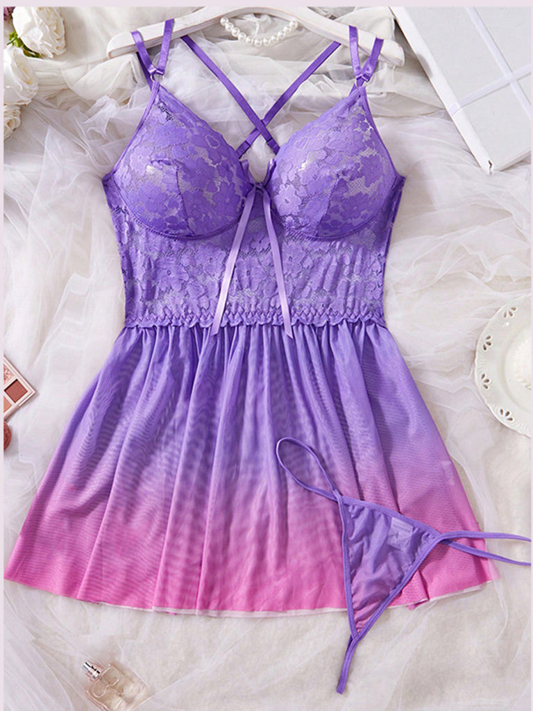 Plus Size Purple Lace Slit Nightgown 4