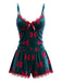 Green 1950s Christmas Velvet Bow Print Pajama Set