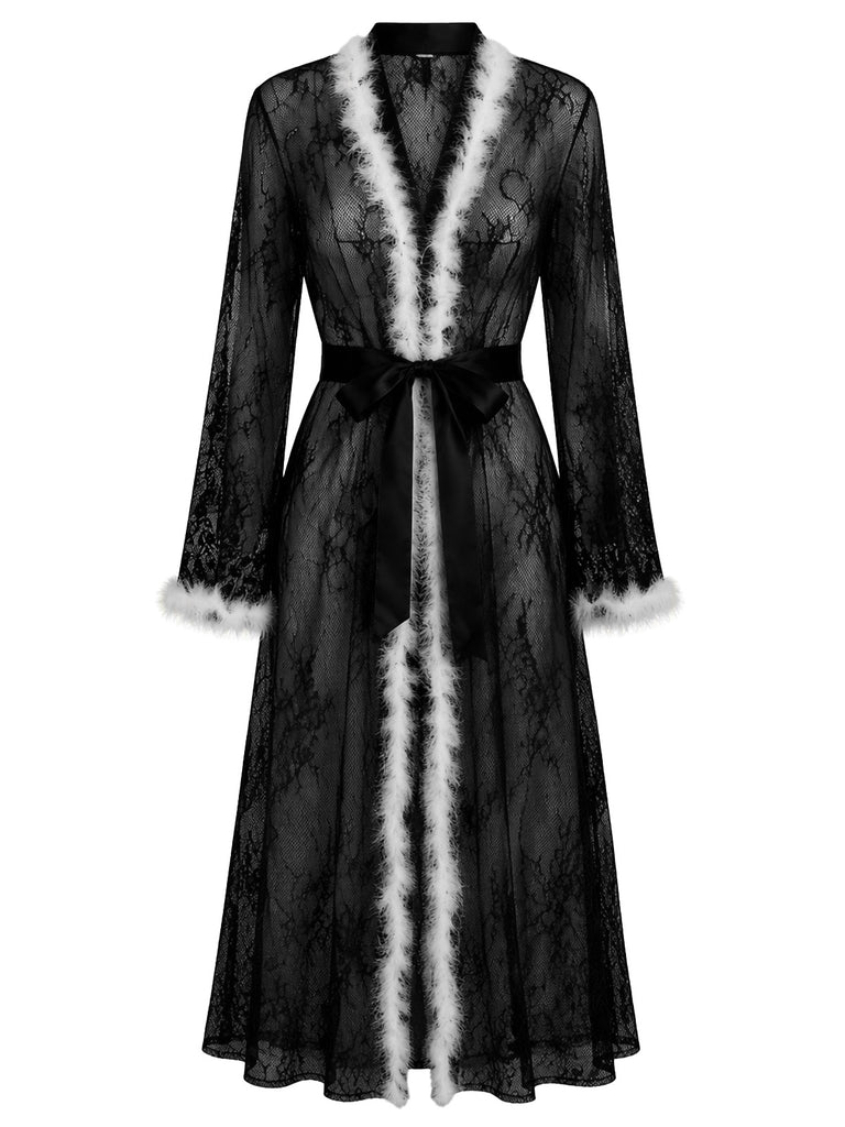 Black 1960s Christmas Lace Nightgown 1