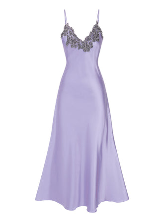 1930s Embroidered Faux Satin Strap Nightgown