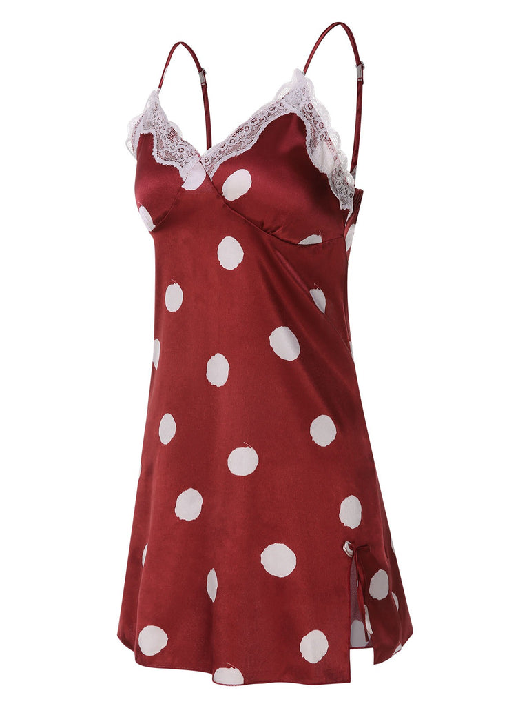 1950s Polka Dot Lace Spaghetti Straps Sleepwear