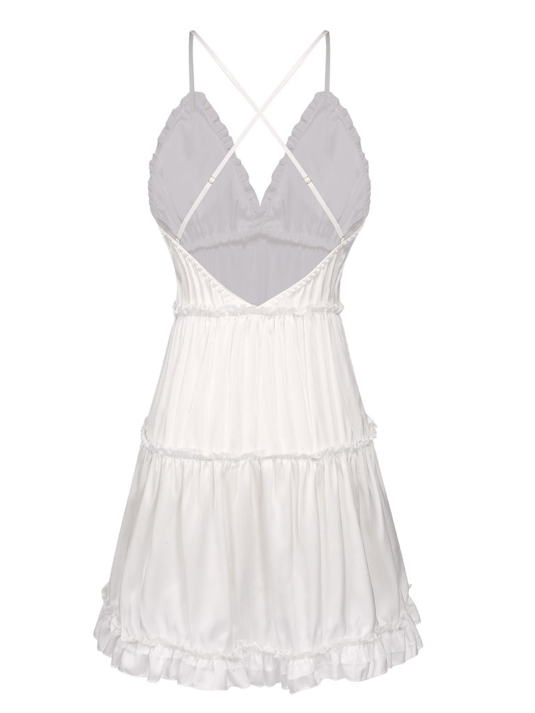 1950s Solid Wrinkle Spaghetti Straps Nightgown