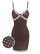 Brown 1950s Polka Dots Lace Spaghetti Straps Sleepwear