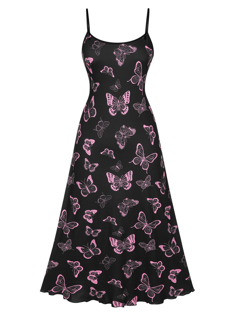 [Pre-Sale] Black 1950s Spaghetti Strap Butterflies Nightgowns