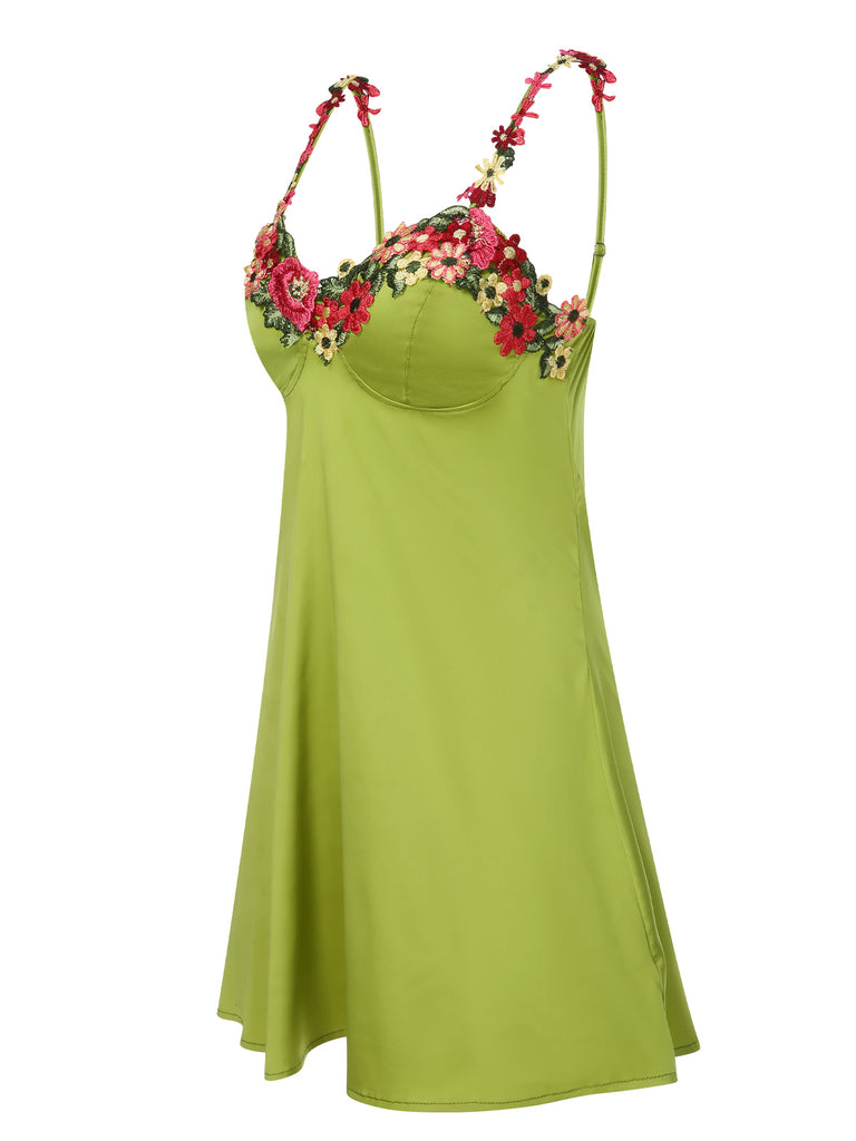 Green 1950s 3D Floral Suspender Sleepwear