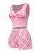 Pink 1970s Baby Girl Tank Top & Plaid Shorts Pajamas