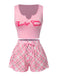 Pink 1970s Baby Girl Tank Top & Plaid Shorts Pajamas