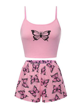 1970s Spaghetti Strap Butterfly Pajamas