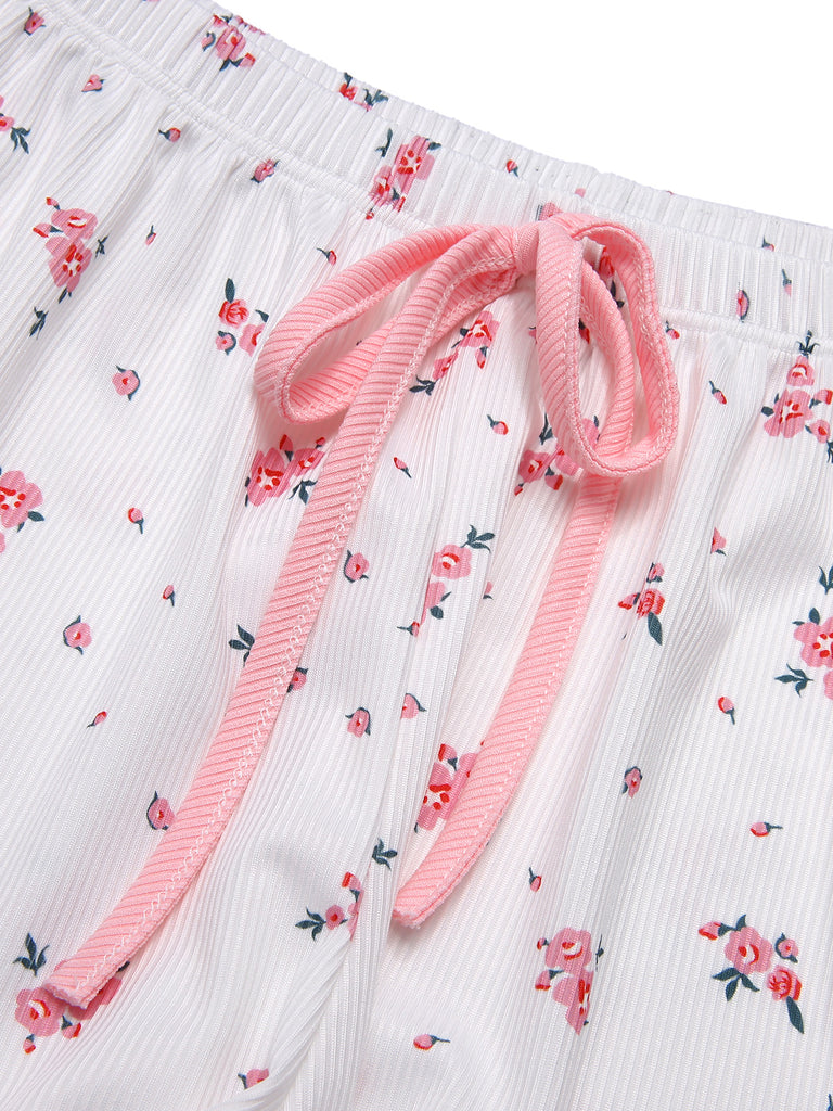 Pink 1950s Floral Lace Patchwork Sleepwear