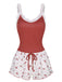2PCS Wine Red 1950s Lace Straps Pajamas