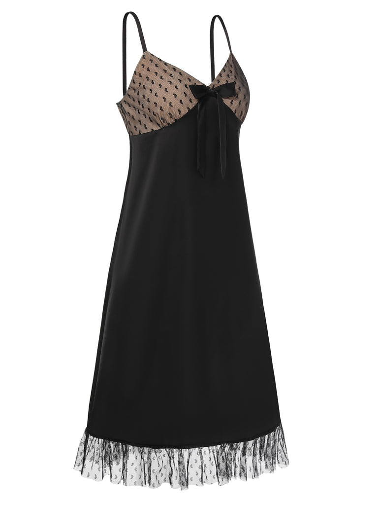 [Pre-Sale] Black 1950s Heart Dots Mesh Bow Nightgown